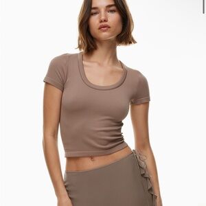 Aritzia Taupe Ribbed Crop Top